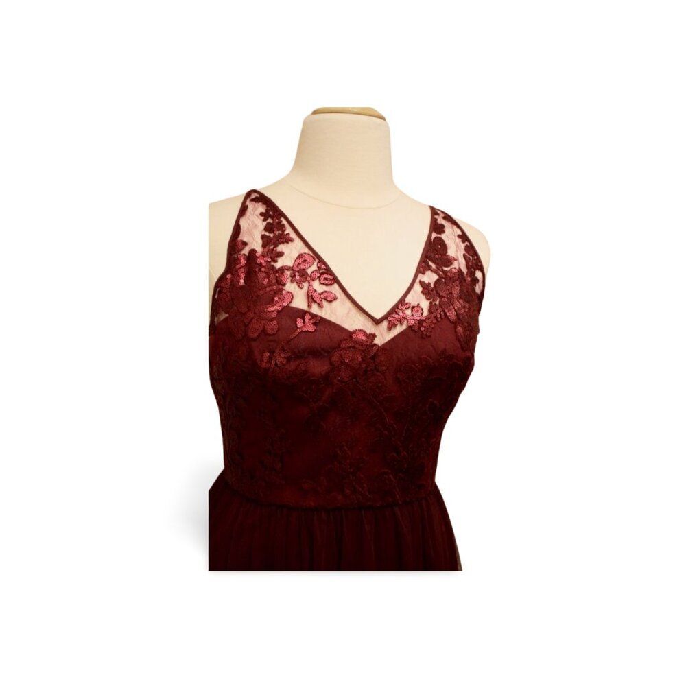 Romantic Sequined Lace Bodice & Tulle Evening Gown Vneck Full Skirt Amsale - Picture 3 of 5